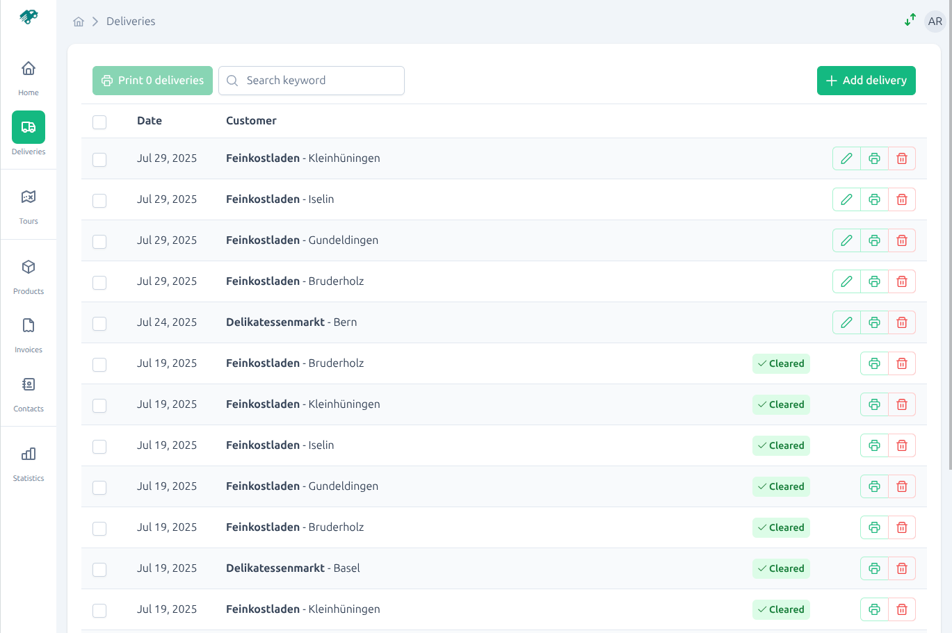 Deliveries Screenshot