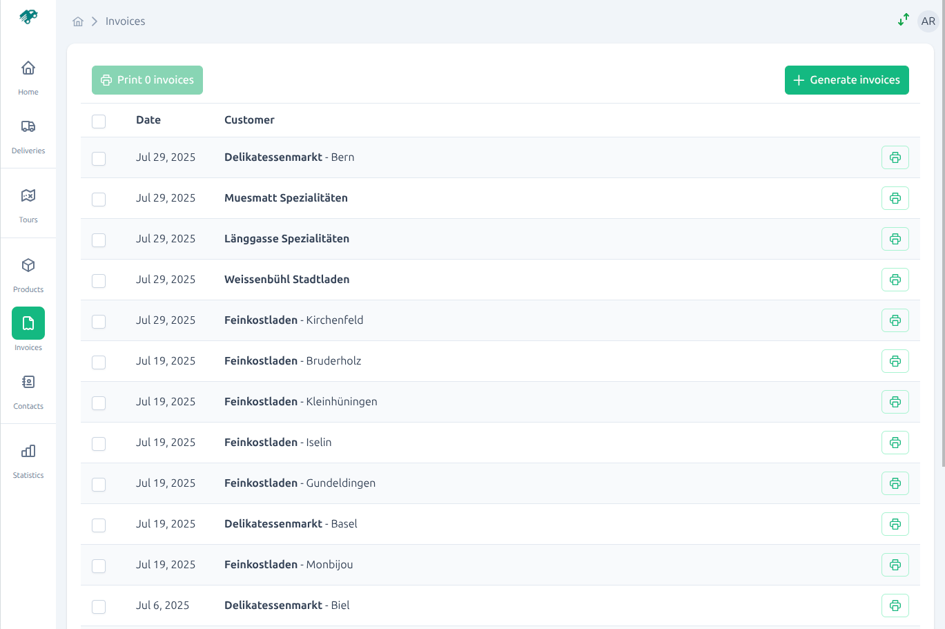 Invoices Screenshot