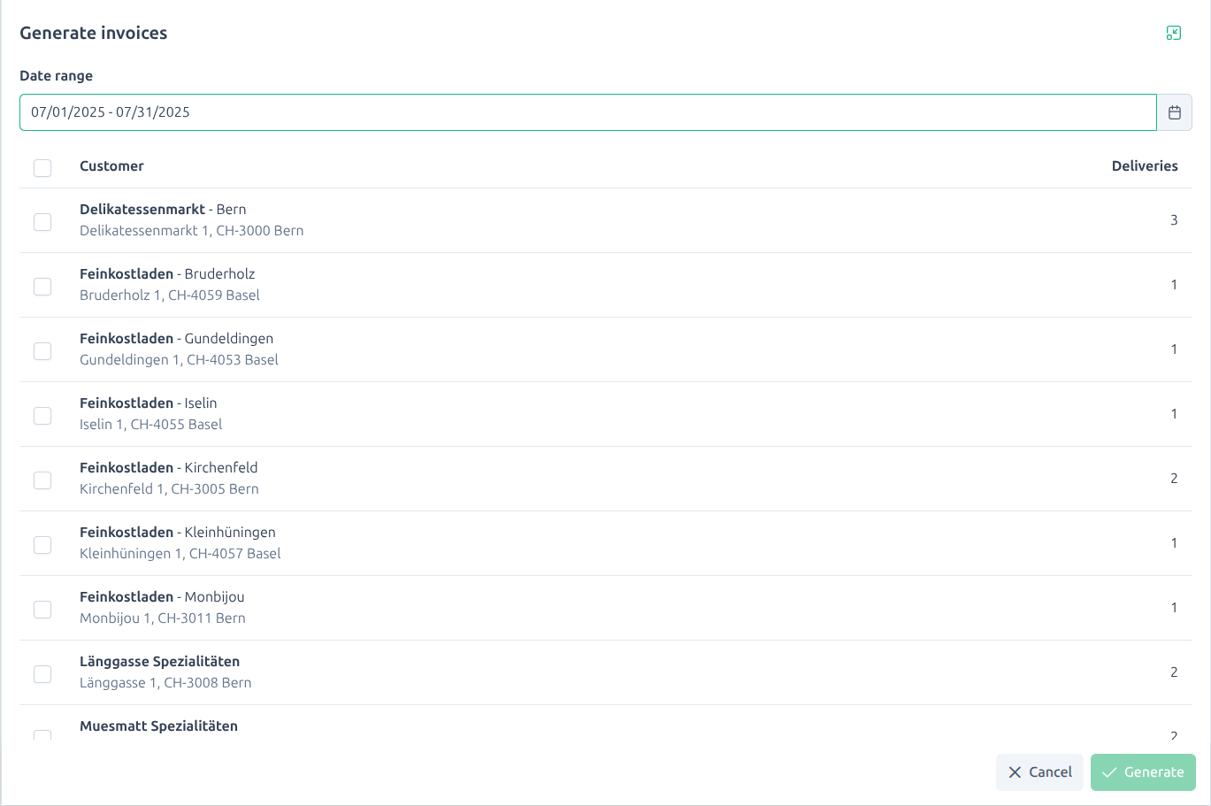 Invoices Screenshot